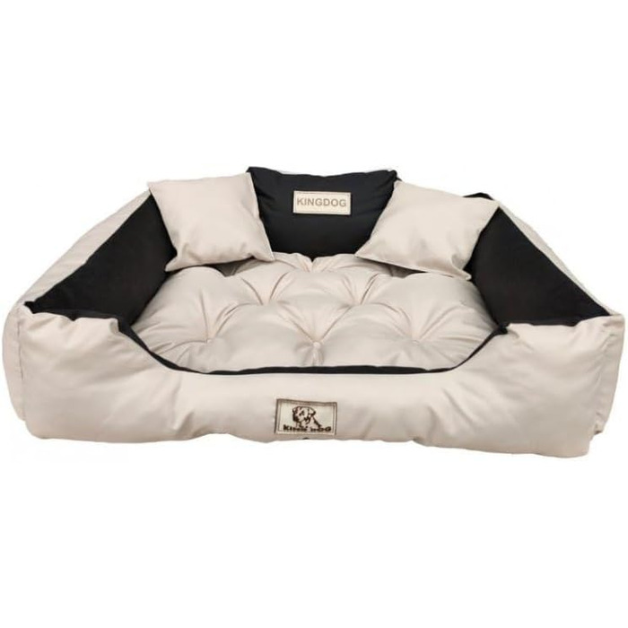 Ляжка для собак та котів KingDog з двома подушками: зручна, водонепроникна, XXL (130 x 105 см, бежева)