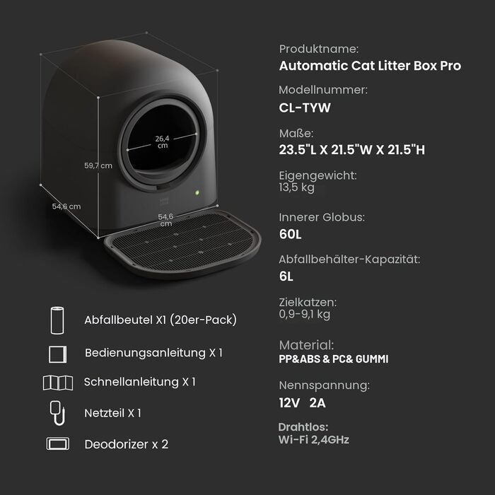 Автоматичний котячий туалет ABRCT L1-PRO з самоочищенням, електричний, з керуванням через додаток, для 1-2 котів, темно-сірий