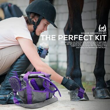 Набір для догляду за кіньми EquiNeat, 12 предметів, щітки для гриви, копитний гребінець, фурмінатор