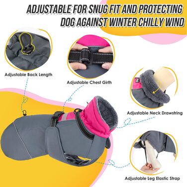 Зимовий собачий одяг SlowTon: водонепроникний, регульований, з флісовою підкладкою та капюшоном, для малих, середніх та великих собак, Tarngrün (Fuchsie, M)