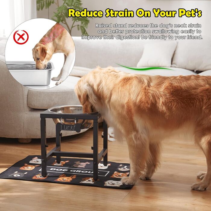 Підставка для годівниці для собак ADENGL з нержавіючою мискою, об'ємом 2.9 л, з антипроливною матю