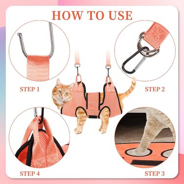 Гамак для грумінгу собак PatiencET, гамак для догляду за тваринами для котів та собак з ремінним кріпленням, петля для стрижки нігтів з обрізачем/триммером, пилка для нігтів, гребінець для тварин (S) Помаранчевий