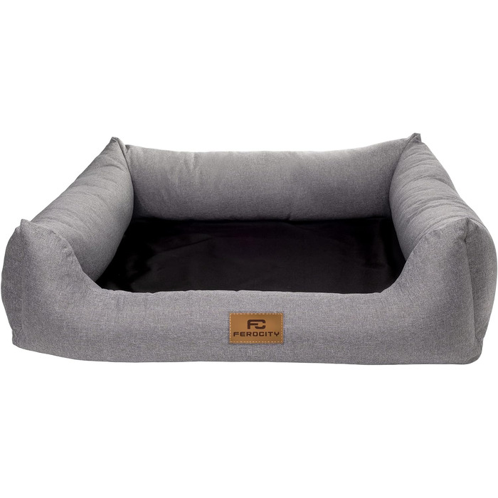 Крісло-ліжко для собак Ferocity з м'яким бортиком та двосторонньою подушкою, матеріал Cordura та велюр, сірий та бежевий, 85x70 см
