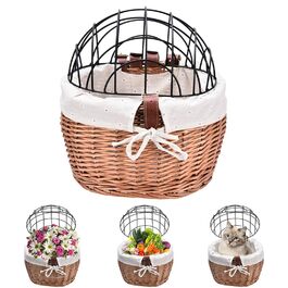 Плетенний велосипедний кошик для котів з дрітчастою кришкою | Велосипедний кошик для тварин з лози | Знімний переносник для собак, цуценят та котів