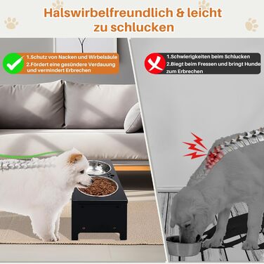 Підвищені годівниці для собак HTB, бамбук, з 2 мисками з нержавіючої сталі, 44x24x18 см, 18 см висота, чорний колір