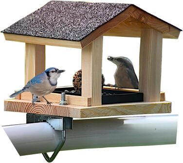 Годівниця для птахів на балкон Vogelfutterhaus, дерев'яна, ручна робота, для садових і диких птахів, з кріпленням на балкон, розмір 30-60 мм, натуральне дерево, стійка до погодних умов