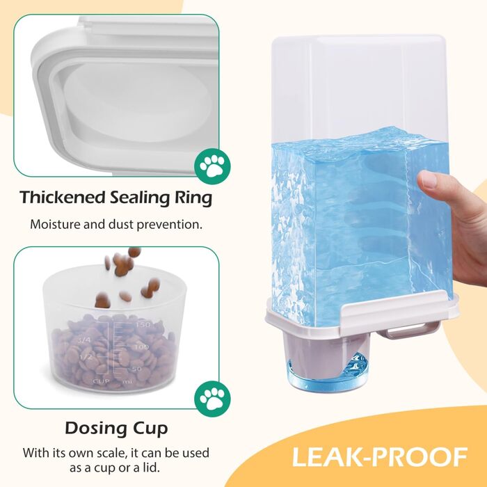 Контейнер для корму для тварин Nobleza, 2.5L, відро для корму для собак та котів з мірним стаканчиком