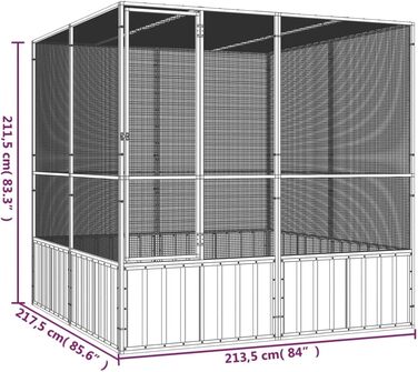 Вольєр для птахів vidaXL, сірий, 213,5x217,5x211,5 см, оцинкована сталь