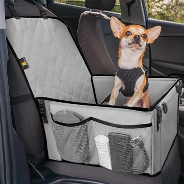 Автокрісло для собак HELDENWERK Extra Stabiler - водовідштовхувальне, 5 ременів, для заднього та переднього сидіння (Сірий, Стандартний розмір)