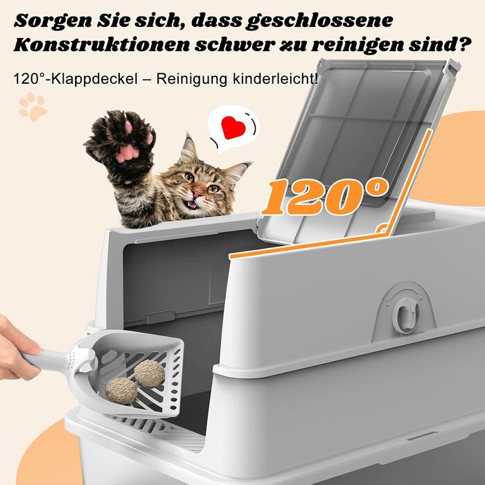 Закритий лоток-туалет для котів з нержавіючої сталі FURTIME XL з кришкою, високими бортами, килимком та контейнером для сміття, сріблястий, 58 x 38 x 38 см
