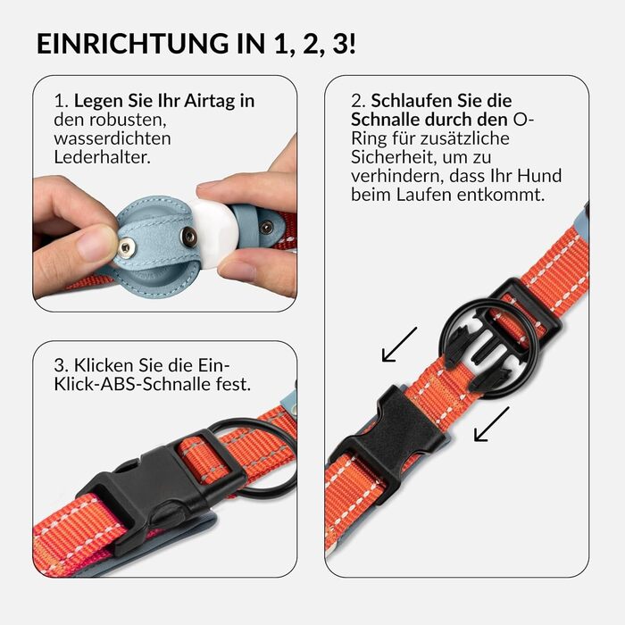 Нашийник для Apple AirTag для собак CollarDirect, світловідбиваючий, помаранчевий, розмір M (34-42 см), XL (51-61 см)