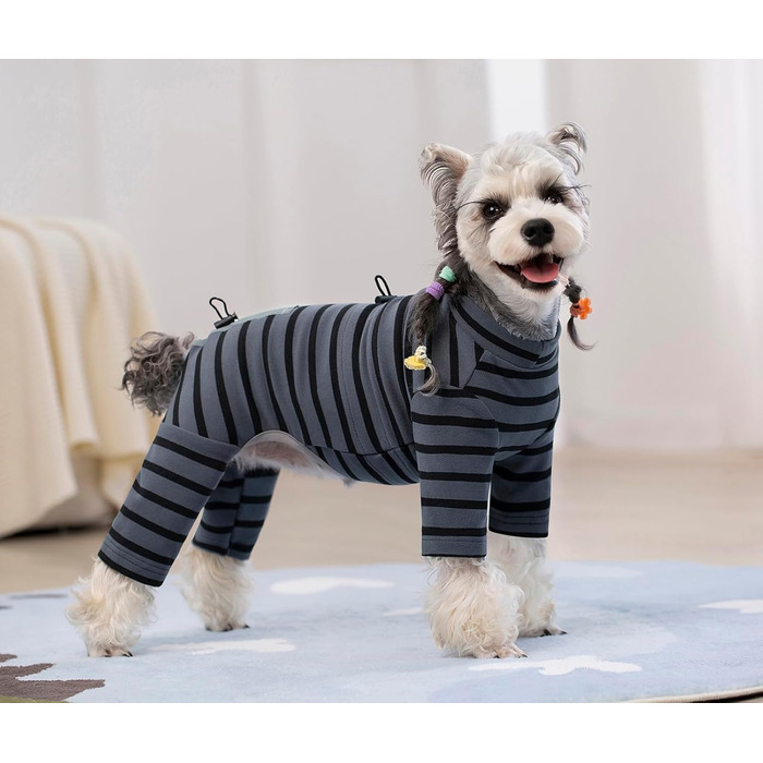 Зимовий теплий одяг для собак: теплий пуловер з бавовни, смугастий, регульований, світловідбиваючий, для малих та середніх собак, сірий, розмір M