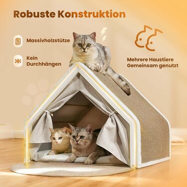 Будиночок для котів 2-в-1: Подрядний стовпчик з сизалю та печера-намет для котів, бежевий 64x50x50 см