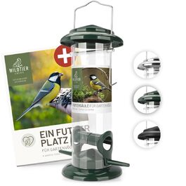 Годівниця для птахів Wildtier Liebe, 23,5 см, зелена - з нержавіючої сталі. Годівна колонка для птахів, годівничий силос для диких птахів. Годування протягом року, 23,5 см, зелений колір