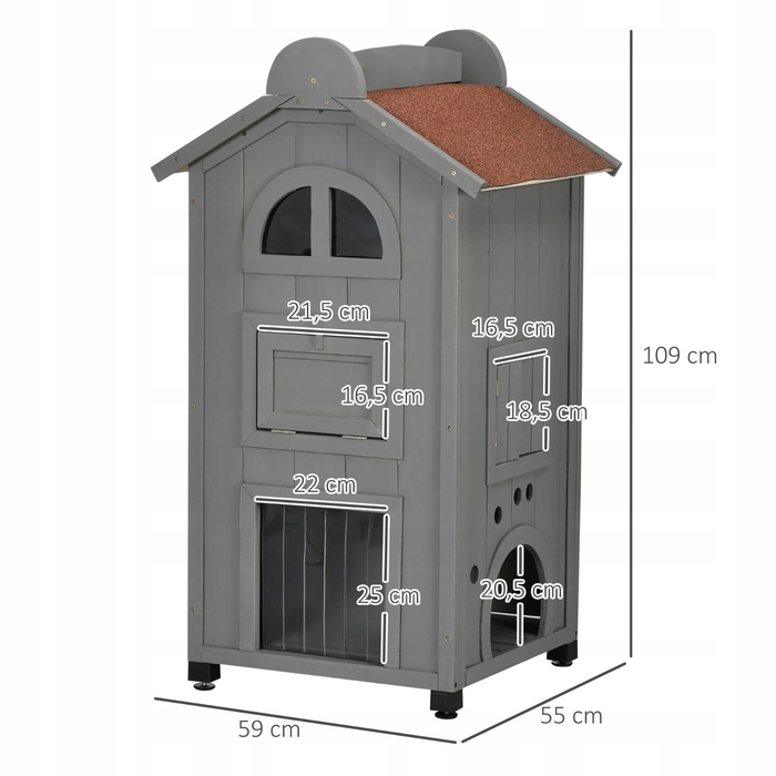 Будиночок-шафа для кота з лотком, дерево, 59x55x109 см, сірий