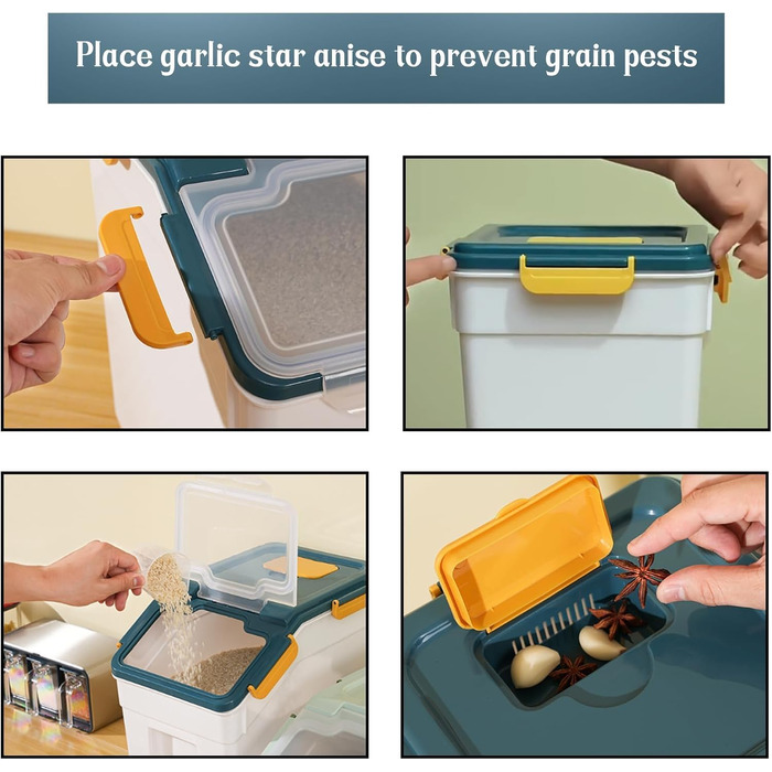 Контейнер для зберігання корму для собак AnRui, 13,6 кг, блакитний, з герметичним кришкою, для корму котів, зерна, мюслі, круп, борошна, органайзер