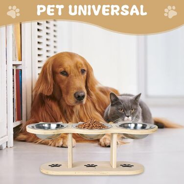 Набір мисок для котів 3-в-1: годівниця та поїлка, піднята годівниця для котів, набір з 3 мисок, нержавіюча сталь харчової якості, регульована висота, для вологого та сухого корму, для котів, цуценят та маленьких собак