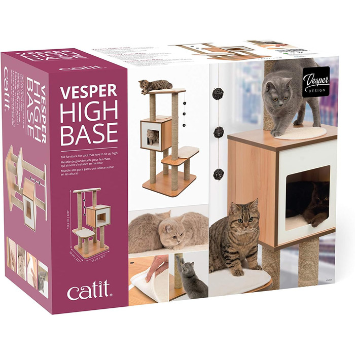 Котячий будиночок VESPER 52045 High Base, горіх, кубічна конструкція з двома платформами