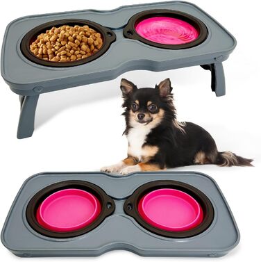 Складані годівниці для собак, 2-в-1 піднята миска для тварин зі стійкою, портативні дорожні миски для собак та котів (Рожевий)