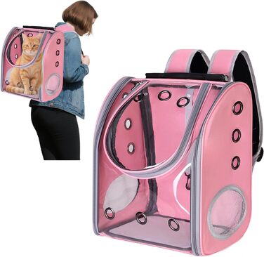 PETCUTE Рюкзак для собак і котів, дихаючий, прозорий, з підкладкою, для подорожей, дозволений авіакомпаніями, рожевий
