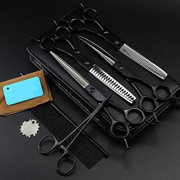 Фелшерські ножиці QUNINE для собак та котів: професійні, з чорної нержавіючої сталі, для грумінгу та витончення шерсті