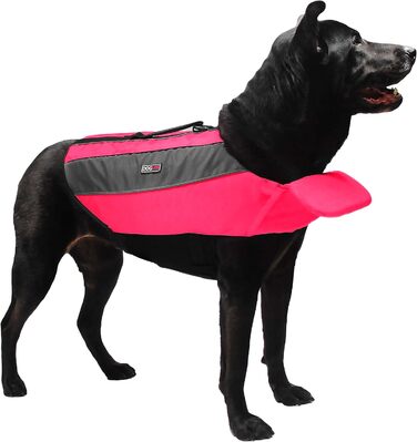 Рятувальний жилет для собак Dogline, для плавання та катання на човні, яскравих кольорів з світловідбиваючими смугами, сітчаста нижня частина для стікання води та сушіння, ручка для перенесення, обхват 66-86 см, неоново-рожевий