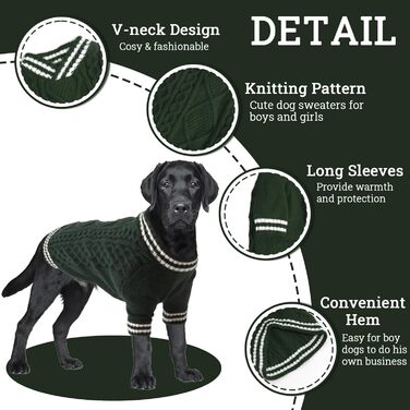 Теплий в'язаний пуловер для собак великих порід (XL, зелений) - Французький бульдог, Лабрадор, Німецька вівчарка