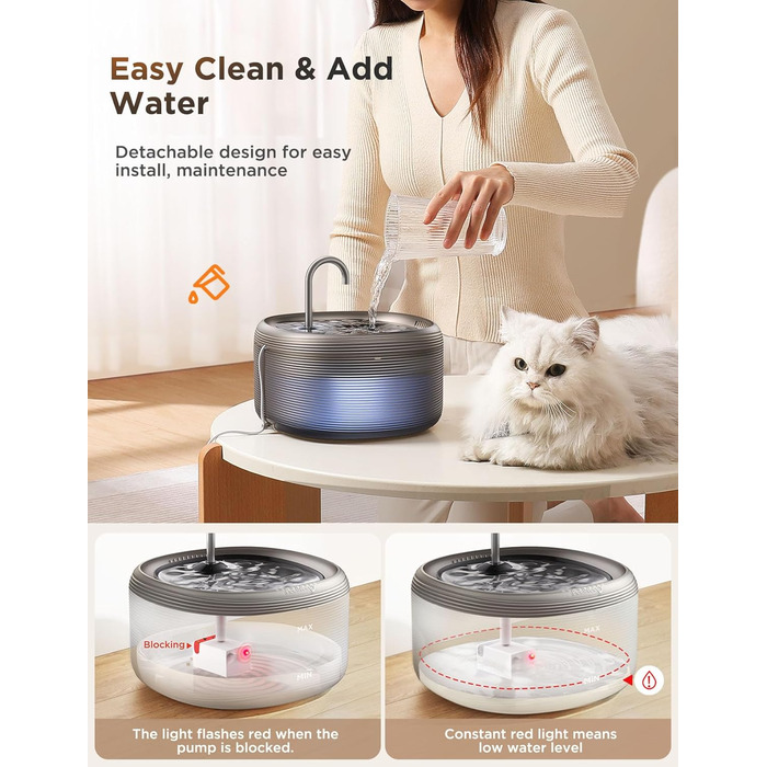 Фонтанчик для котів FEELNEEDY 3.2L - тихий фонтан з 2 режимами потоку, автоматичний поїльник для котів, чорний, з адаптером та 3 фільтрами