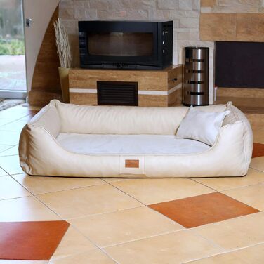 Ортопедичне ліжко для собак Tierlando® Maddox VIP з штучною шкірою, матрац Viscomat, неслизьке дно, 120x85 см, колір: 05 Creme