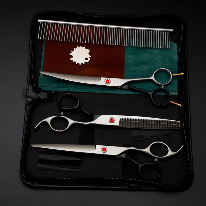 Набір професійних ножиць для собак та котів 4-в-1, з витончувальними ножицями, гребінцем, з нержавіючої сталі 440C