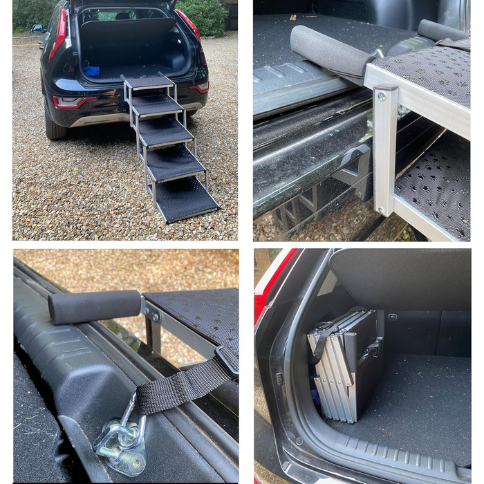 Складні сходи для собак з алюмінію, 5 сходин, вантажопідйомність 80 кг, антиковзне покриття, для автомобілів та SUV, чорний колір