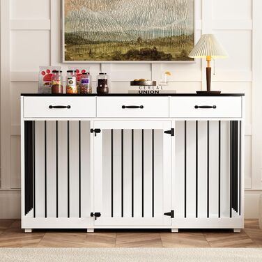 Клітка для собак з 3 ящиками, 137x57x85 см, клітка-будка для собак середніх порід, переноска для собак, білий та чорний колір, для дому