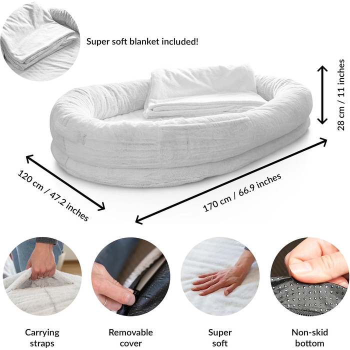 Ліжко для собак та людей | Велике ліжко для собак та людей, розміром з людське | Зручне ліжко для собак та хатніх тварин, розміром з людину | З ковдрою та знімним чохлом | Світло-сірий