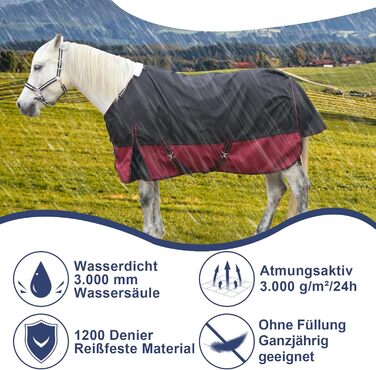 Водонепроникна дощовик-попона для коней 1200D, дихаюча легка накидка без наповнювача (0г), чорно-червона, 135 см