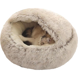 М'яке ліжко для котів Ndier, кругле, плюшеве, гніздо з капюшоном, тепле, антиковзне, для котів та цуценят, 50 см