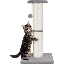 Кігтеточка для котів PAWSCRAT, 81.3 см, великий діаметр, сизаль, з м'ячиком, стійка до подряпин, довговічна, для дому, захист меблів, сірий