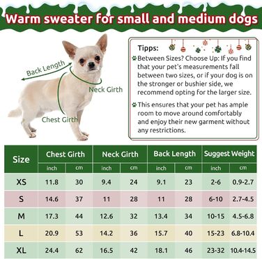 Теплий святковий пуловер для собак на Новий Рік: теплий, м'який, для малих та середніх порід, ідеальний для котів та собак, червоний, розмір M (44см)