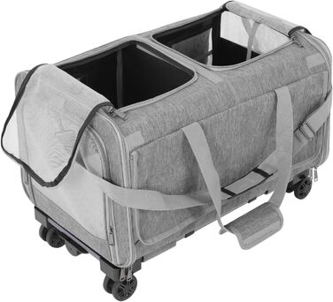 Транспортна переноска для котів та собак Apriltop з двома відділеннями та колесами, 60x40x45 см, сіра