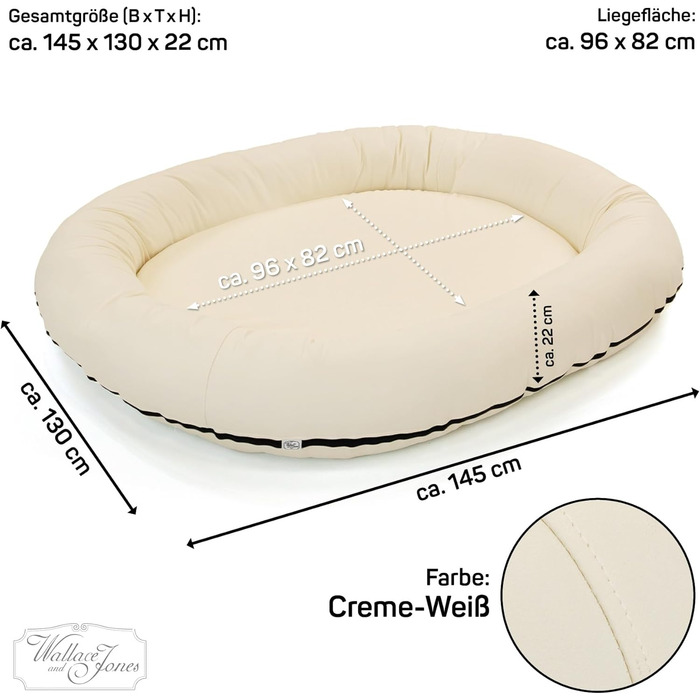 Wallace & Jones | Преміум лежанка для собак Болтон, 63x50 см, з штучної шкіри, для маленьких собак, з прихованою блискавкою, можна прати, не слизька, (145 x 130 см, кремово-білий)