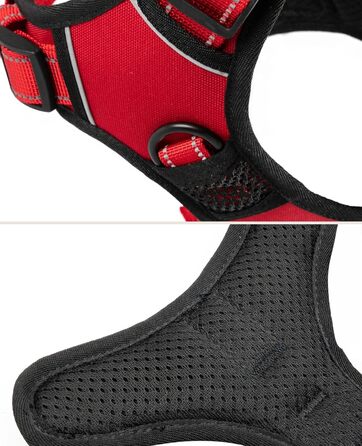 Нашийник для собак Lionto, розмір L, червоний, з м'якої нейлону, анти-тяга, з 2 кільцями та 4 регульованими ремінцями, з гумовою ручкою