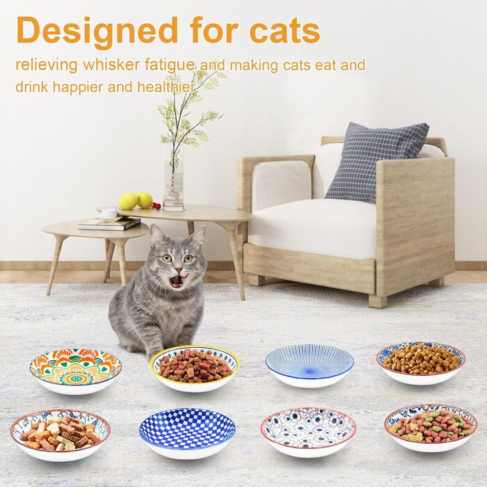 Набори керамічних мисок для котів FOSTBEEN (8 шт.), для корму та води, без втоми вусів, підходять для кошенят