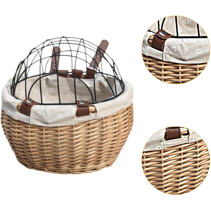 Корзина для велосипеда Perfeclan для тварин (котів та собак), з металевим покриттям, кріпиться на руль, дерев'яного кольору, для прогулянок на велосипеді