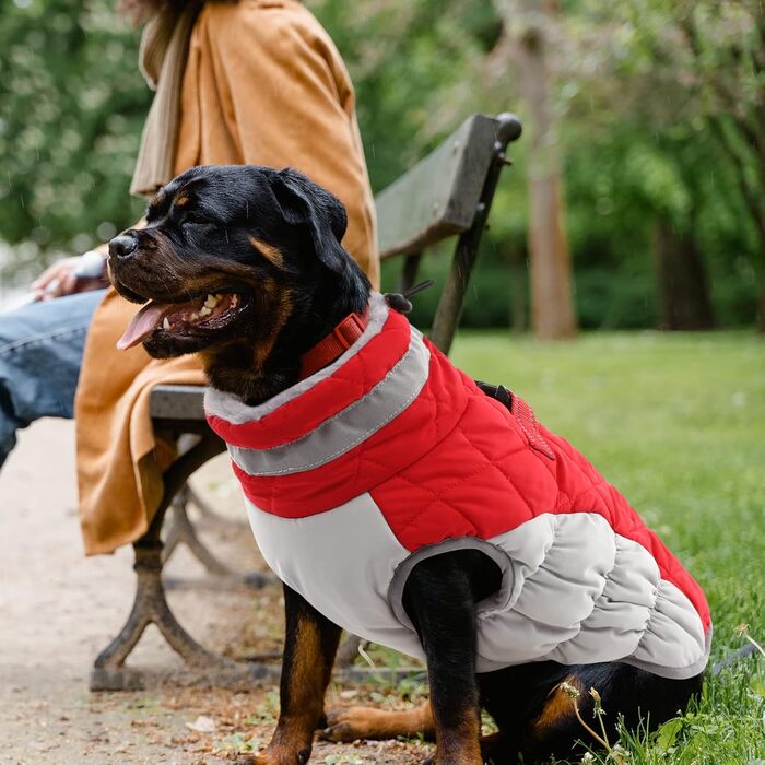 Водонепроникний зимовий теплий одяг для собак великих порід з флісовою підкладкою та світловідбиваючими елементами, червоний