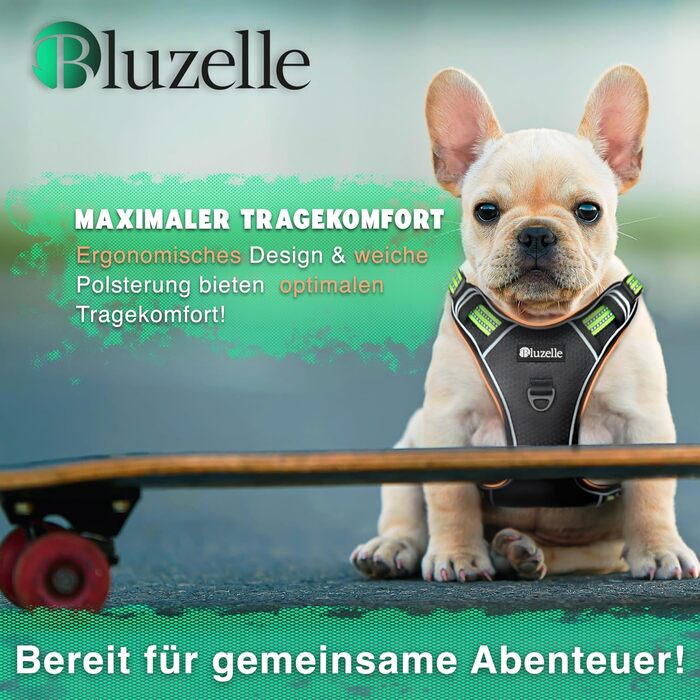 Шлейка для собак середніх порід Bluzelle з ручкою та кишенею для GPS-трекера, світловідбиваюча, дихаюча, зелена (L, чорний 3)