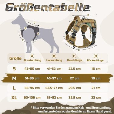 Нашийник для собак Rabbitgoo середнього розміру, анти-тяга, регульований з ручками, міцний, зносостійкий, тактичний, з металевими пряжками, для прогулянок (M, камуфляжний коричневий)