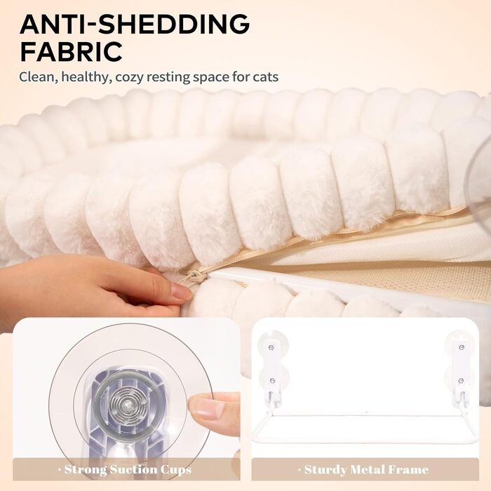 Кішка ліжко-гамак для вікна CheerPals, м'яка знімна наволочка, сталеве гніздо, до 18 кг, білий колір