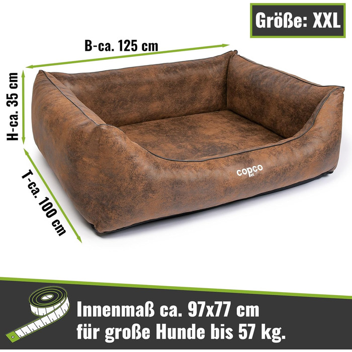 Ліжко для собак великих порід CopcoPet XXL, 125 x 100 см, антиковзне, з штучної шкіри, коричневе, для дому