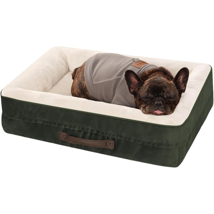 Ортопедичний лежак для собак середніх порід, корзина для собак, що можна прати, з піною у формі яйця, водовідштовхувальне ліжко для собак з неслизьким дном та чотиристороннім валиком (Оливковий, 46x61x15см)