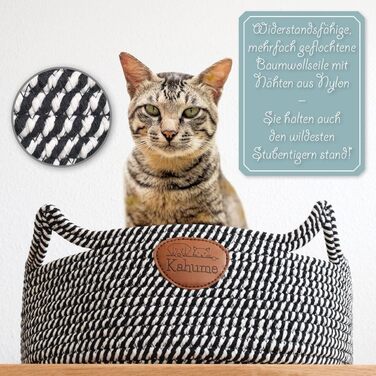 Квіткове ліжко для котів, лежанка для котів з бавовняних мотузок, екологічне ліжко для котів, лежанка для собак, плетений кошик, ліжко для котів, місце для сну та відпочинку, лежанка для домашніх тварин, кошик для котів, білий (чорно-білий)