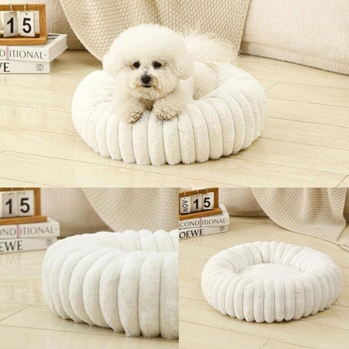 М'яке ліжко для домашніх тварин: круглі лежанки для собак та котів, діаметр 50 см, бежевий колір